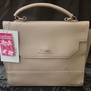 Trina Turk Taupe Vegan Leather Top-Handle Satchel
